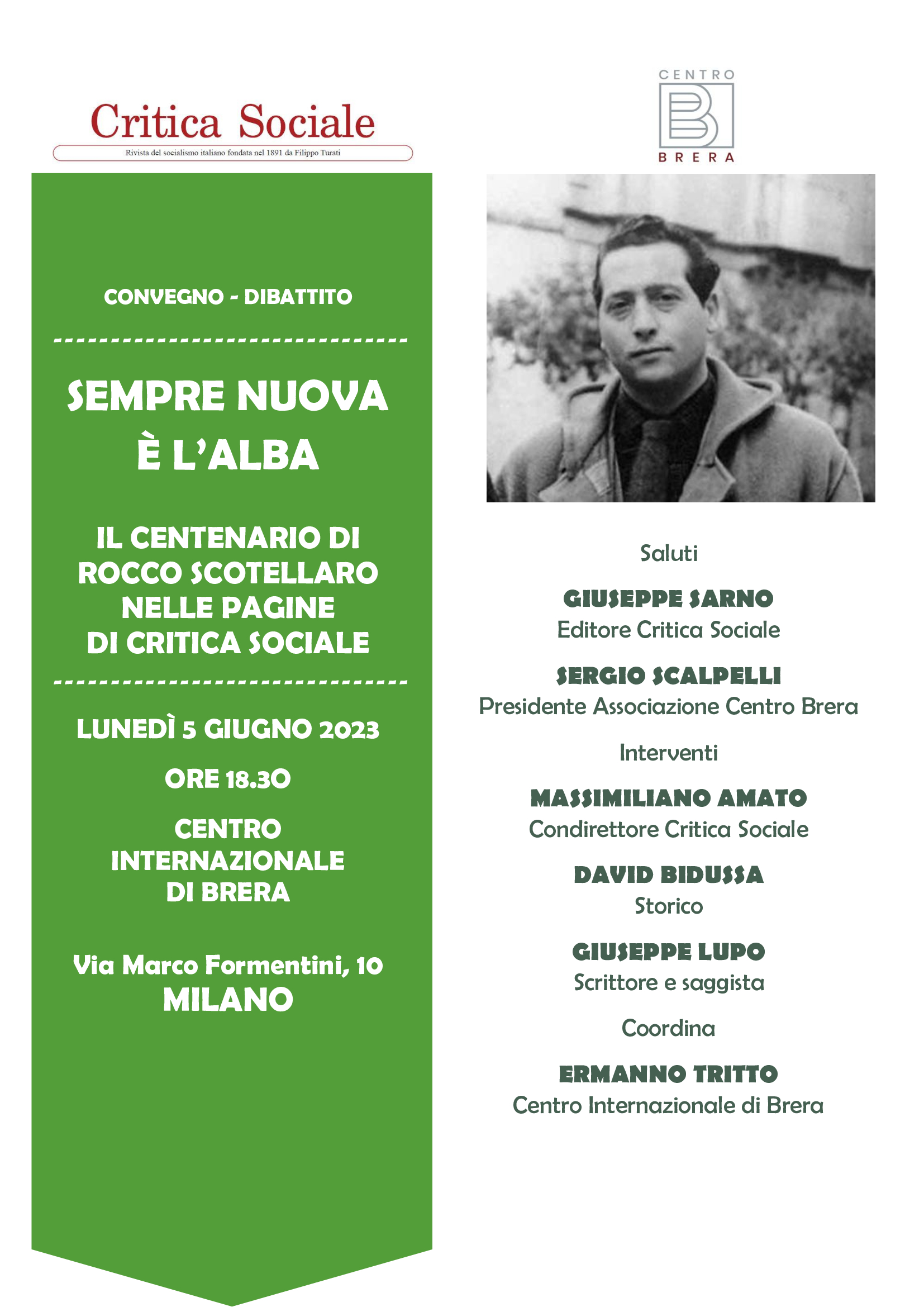 Il 5 giugno al Centro Brera di Milano il ricordo di Scotellaro nelle pagine di Critica Sociale